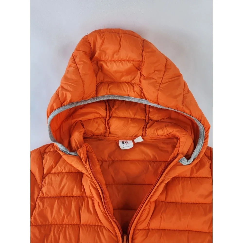 Orange Gap Kids lightweight hooded puffer jacket Full Zip Coat Safety Sz SMALL